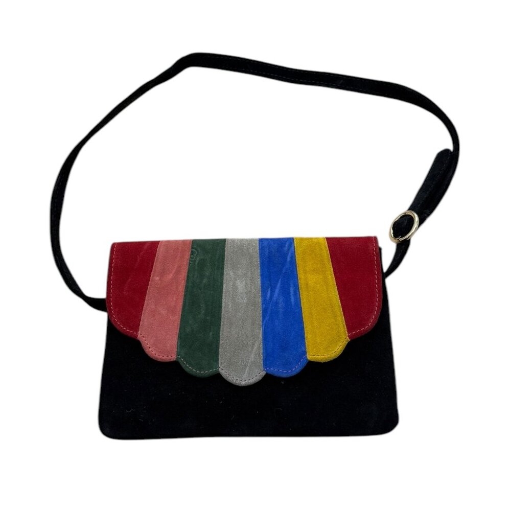 Women’s CAB Black Suede Shoulder Purse Multicolor Flap